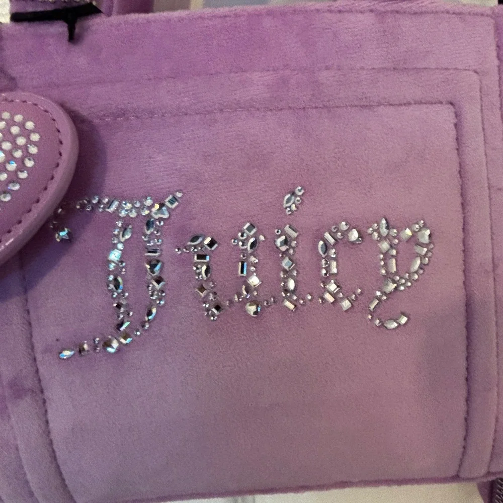 NWT Juicy Couture Lavender Velour Mini Bag Rhinestone Logo‎ Purple & Coin Bag